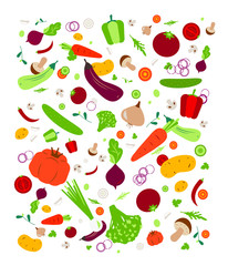 Healthy vegetables vector set. Vegetables pattern. Vegetables collection. Vegetarian vegan set.