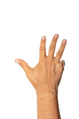 Hand showing four fingers. Hand wrist with number 4