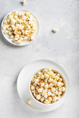 Salt popcorn in the light bowl