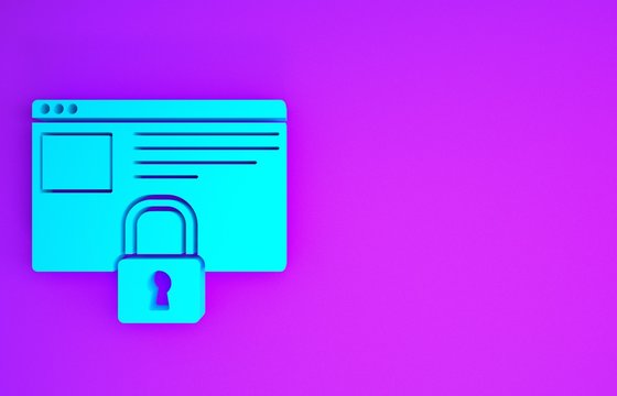 Blue Secure your site with HTTPS, SSL icon isolated on purple background. Internet communication protocol. Minimalism concept. 3d illustration 3D render