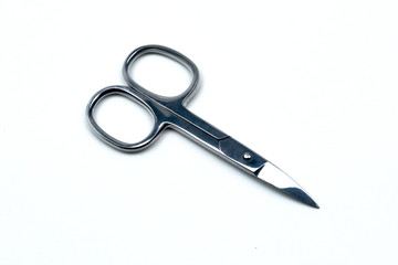 Shiny iron nail scissors isolated on white background