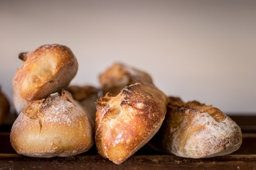 Closeup of stacked french baguettes