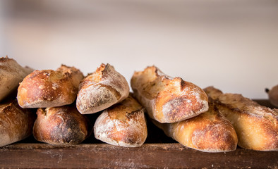 Stack of french baguettes