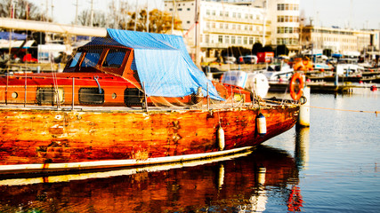 Wooden yacht at the pier.