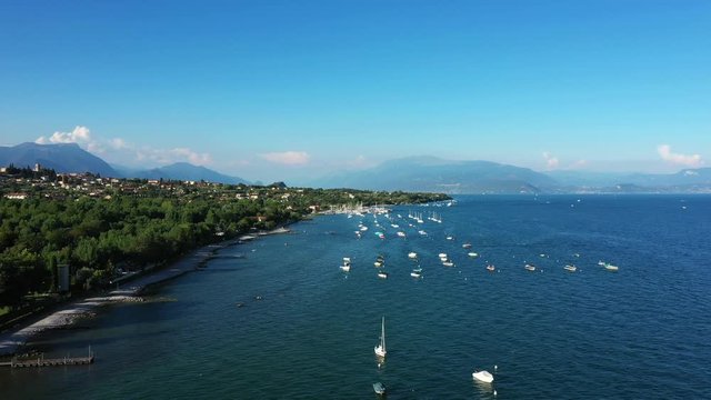 Flight over boat parking aerial view, Italia
