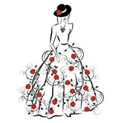 graphic element woman with flourishes 2