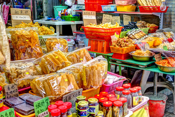 Dried fish for sale on the streets of Tai O fishing village in Hong Kong