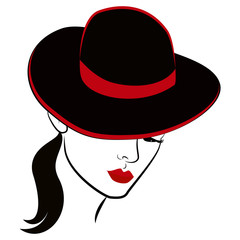 woman with hat and red