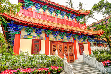 Fototapeta premium Temples of the Po Lin Monastery in Ngong Ping on Lantau Island in Hong Kong