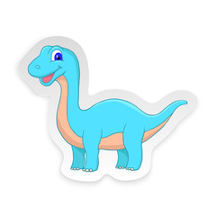 Cartoon Diplodocus Cute Little Baby Dinosaur Sticker. Vector