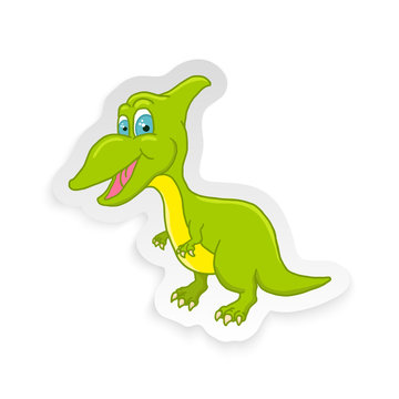 Cartoon Cute Little Baby Dinosaur Sticker. Vector