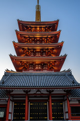 Asakusa illuminated Senso ji temple on sunset