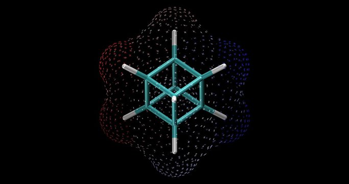 Cubane, C8H8 3D molecule, VDW dots surface