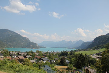 Fototapeta premium lakeside village in mountains