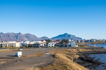Fototapeta premium View over town of Hornafjordur in south Iceland