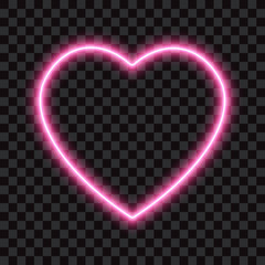Pink neon heart on dark transparent background, vector illustration. © Vectorry