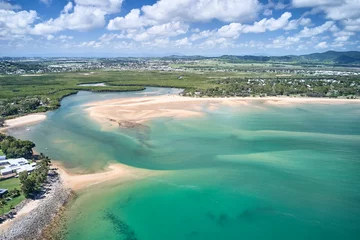 Cercles muraux Whitehaven Beach, île de Whitsundays, Australie Mackay region and Whitsundays aerial drone image with blue water and rivers over sand banks