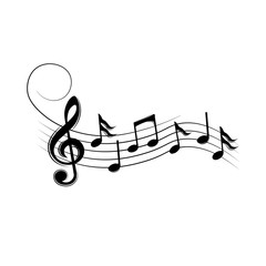 Music notes, waving with swirls, vector illustration.