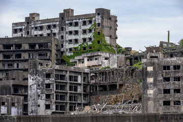 Ghost town on an abandoned island called Gunkanjima and also Hashima near Nagasaki