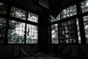 Japanese window in abandoned building - Powered by Adobe