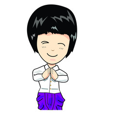 Vector illustration of a boy wearing Thai clothes in various positions, white background