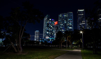 Fototapeta na wymiar Miami Downtown skyline at night from Bayfront Park.