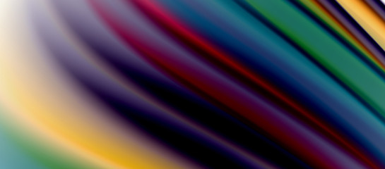 Wave lines abstract background, smooth silk design with rainbow style colors. Liquid fluid color waves. Vector Illustration