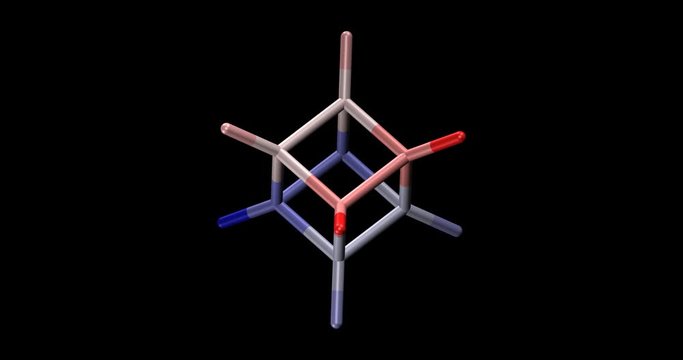 Cubane 3D molecule spinning on Y axis