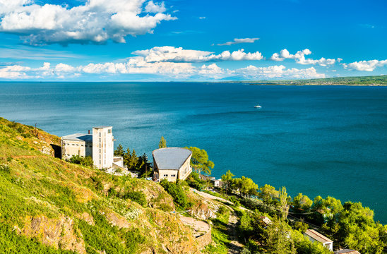 View of Sevan Island in Lake Sevan in Armenia