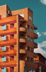 Interesting painted apartment building on Madrid city, Spain