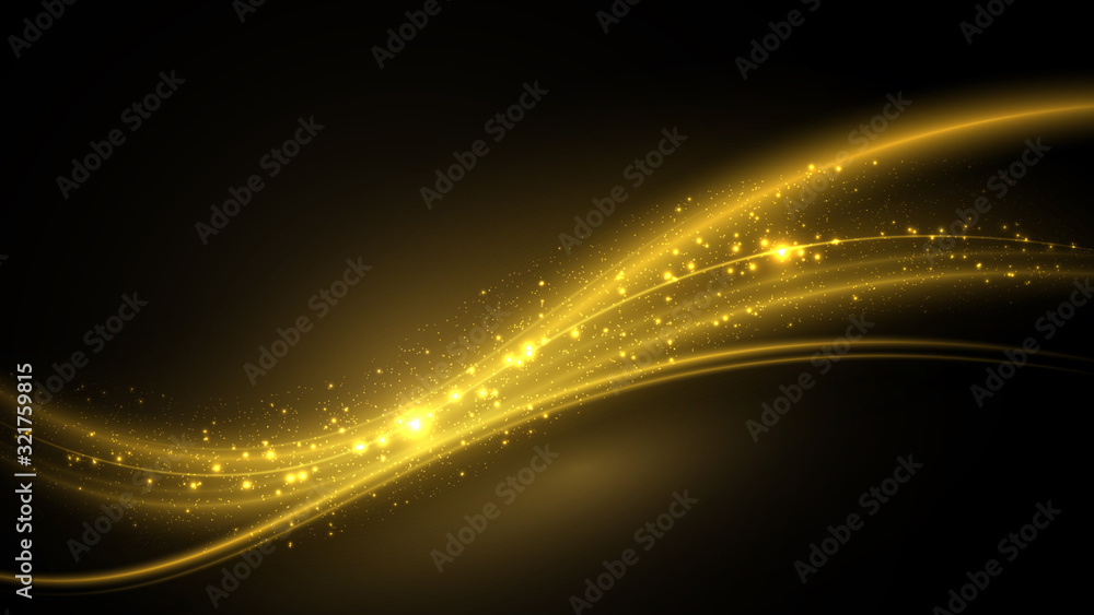 Wall mural golden neon glowing waves