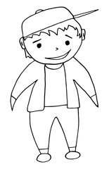 Smiling boy in a cap drawn by hand.