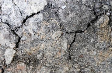 Soil or ground with several cracks due to drought or dryness caused by heat or global warming or...