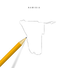 Namibia freehand pencil sketch outline vector map isolated on white background