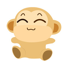 Cartoon brown fat monkey is smiling happily on a white background.