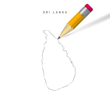 Sri Lanka freehand pencil sketch outline vector map isolated on white background