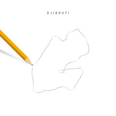 Djibouti freehand pencil sketch outline vector map isolated on white background