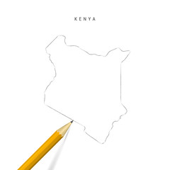 Kenya freehand pencil sketch outline vector map isolated on white background
