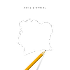 Cote d'Ivoire freehand pencil sketch outline vector map isolated on white background