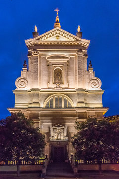 Prague historical buildings at dusk , Prague, Czech Republic. © karamysh