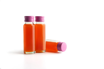 Collagen drinks in glass bottles isolated on white background