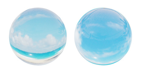 3d glass sphere world isolated on white background with clipping path. Crystal shape or realistic...