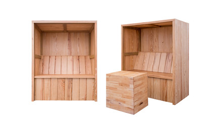 Wooden table and chair box shape furniture isolated on white background