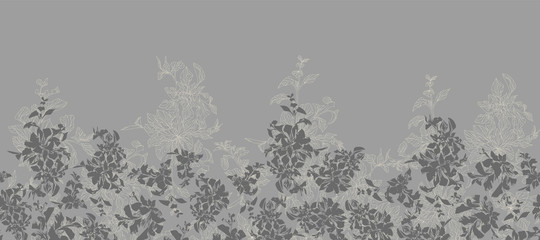 Beautiful repeatable outlined leaves border in grey