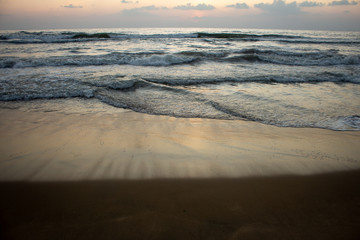 Scenic view of the waves of the Bay of Bengal along Marina Beach, Chennai, India
