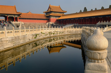 Fototapeta na wymiar Inner Golden Water River at Gate of Supreme harmony in the Forbidden City Beijing China