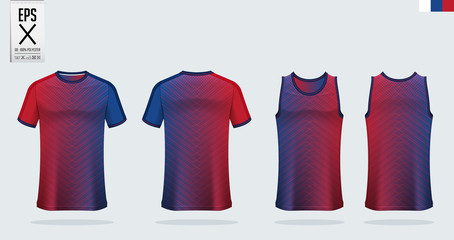 T-shirt sport mockup template design for soccer jersey, football kit. Tank top for basketball jersey and running singlet. Sport uniform in front view and back view.  Vector art Illustration.