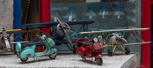 Old toys car airplane motorcycle