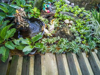 Small garden beautifully decorated in resturant.