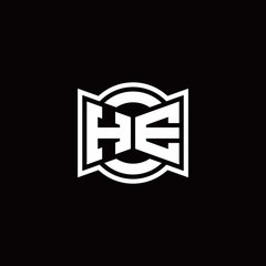HE logo monogram with ribbon style circle rounded design template